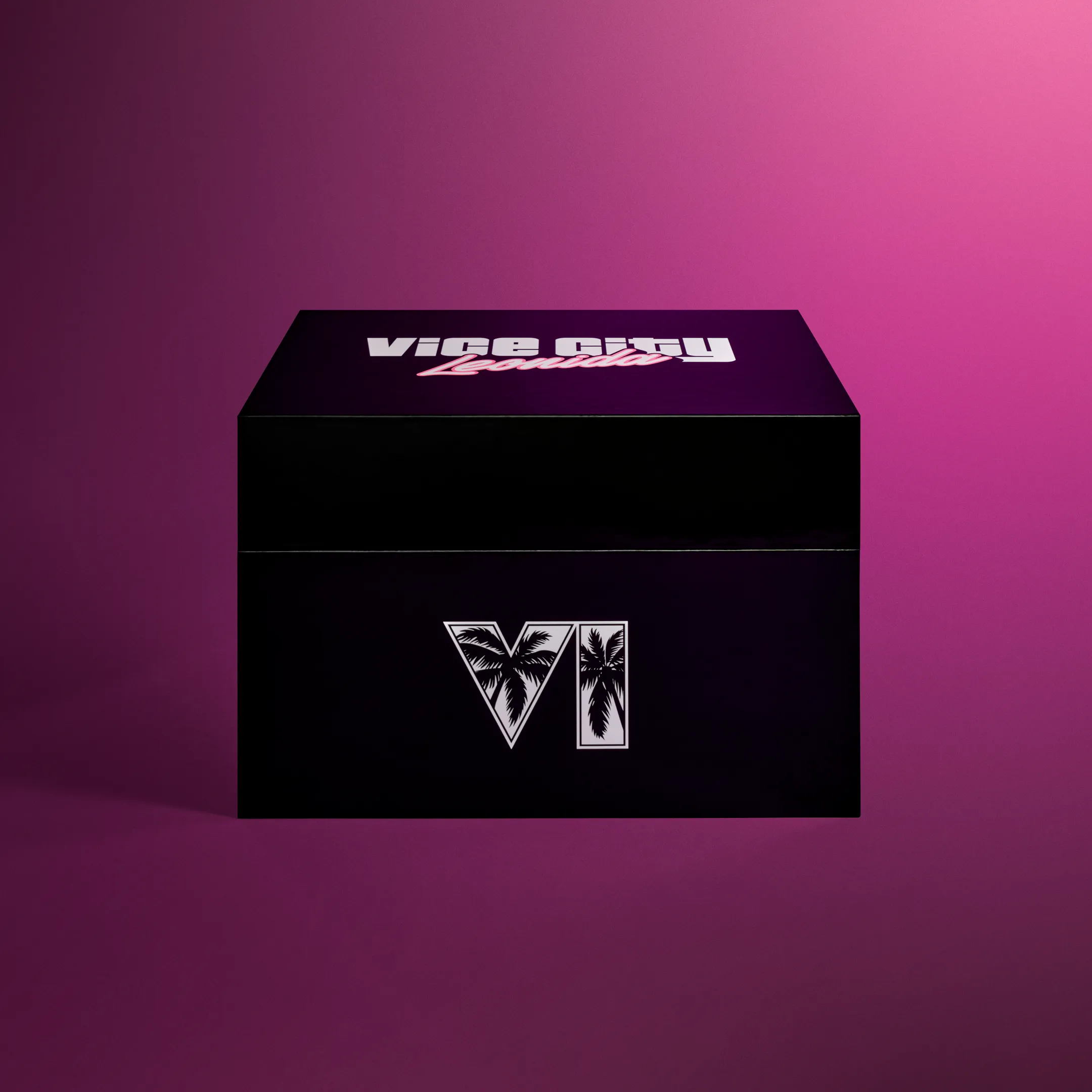 Closed black Vice City Collection box with logos on the front and lid