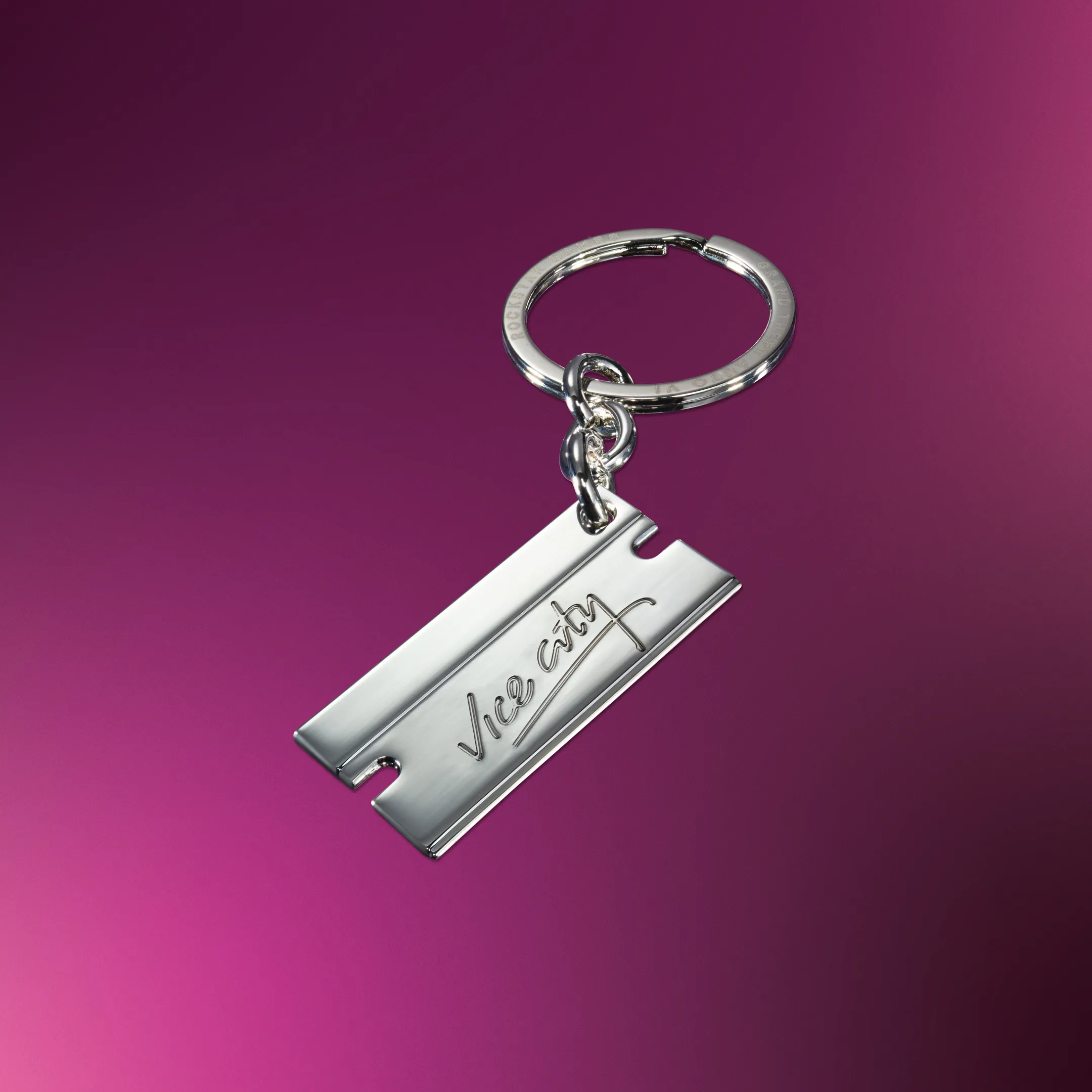 Official product view of the Vice City razor keychain