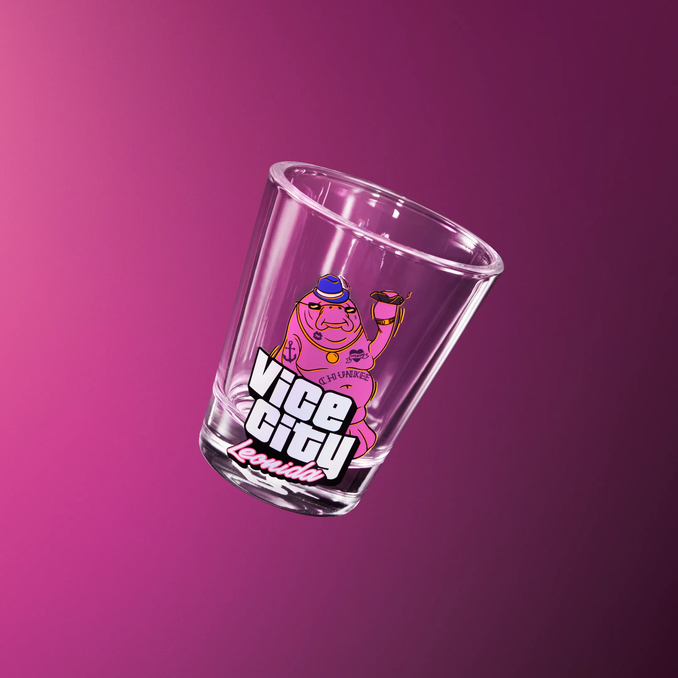 Official product view of the Chunkee the Manatee shot glass