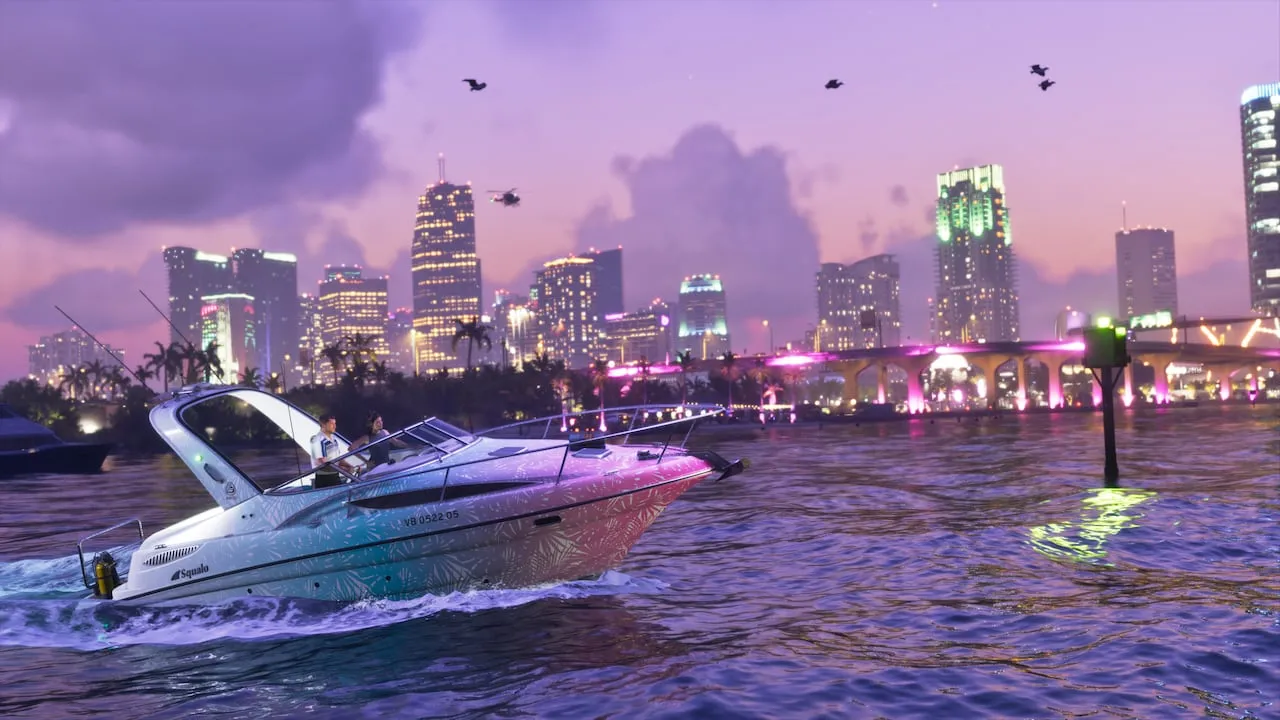 A Shitzu Squalo boat near the city skyline